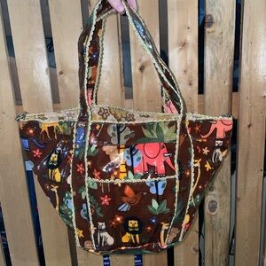 Colorful Animal Safari Zoo Print Tote Bag w/ Pockets